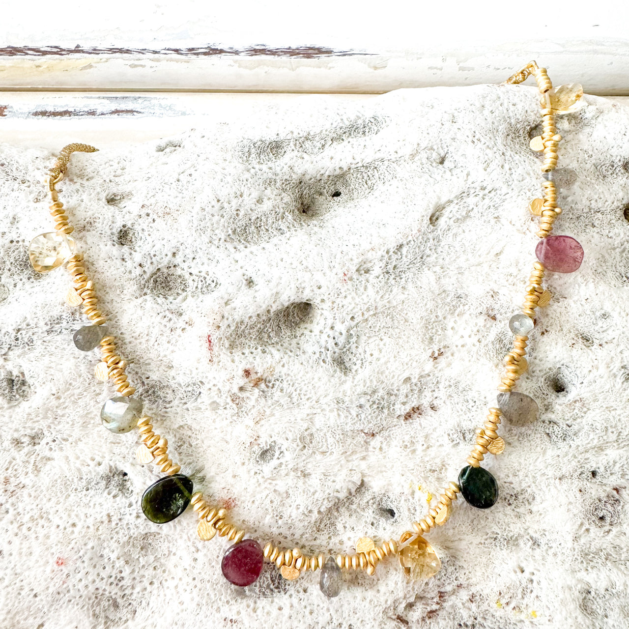 Tourmaline & Citrine Gold Charm Necklace