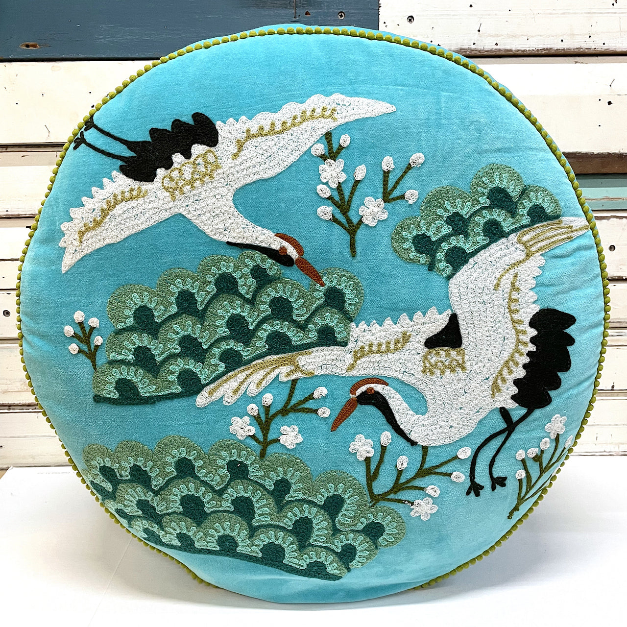 Japanese Crane Aqua Ottoman