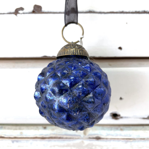 Glass Bauble - Pine Cone Blue